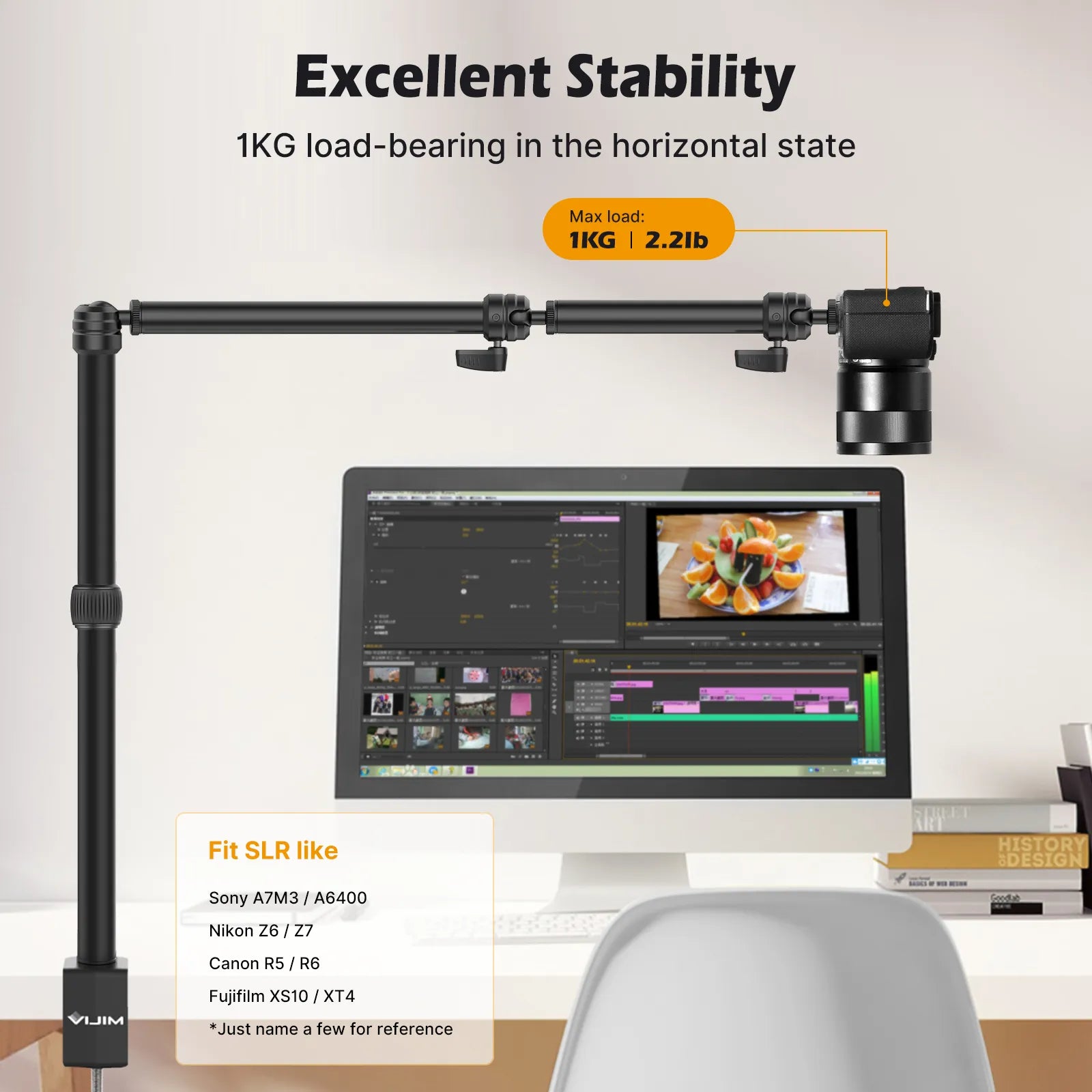 VIJIM LS06 Tripod Boom Cross Arm Camera Extension Flexible Arm Horizontal Bar for Canon Snoy Phone Photographic Desk Mount Stand