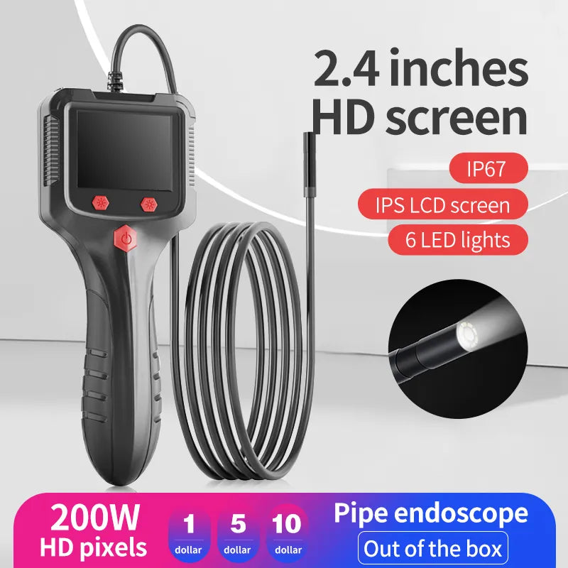 Industrial Endoscope Camera 2.4 Inch IPS Screen HD 1080P LED Light 30M Sewer Inspection Borescope Waterproof Detector Borescope
