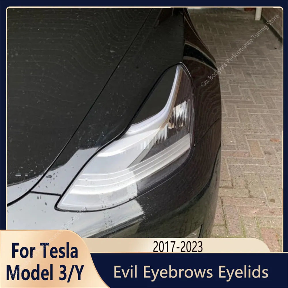2Pcs ABS Gloss Headlight Evil Eyebrows Eyelids For Tesla Model 3 Model Y 3 Y 2017-2020 2021 2022 2023 3D Sticker Bodykits Tuning