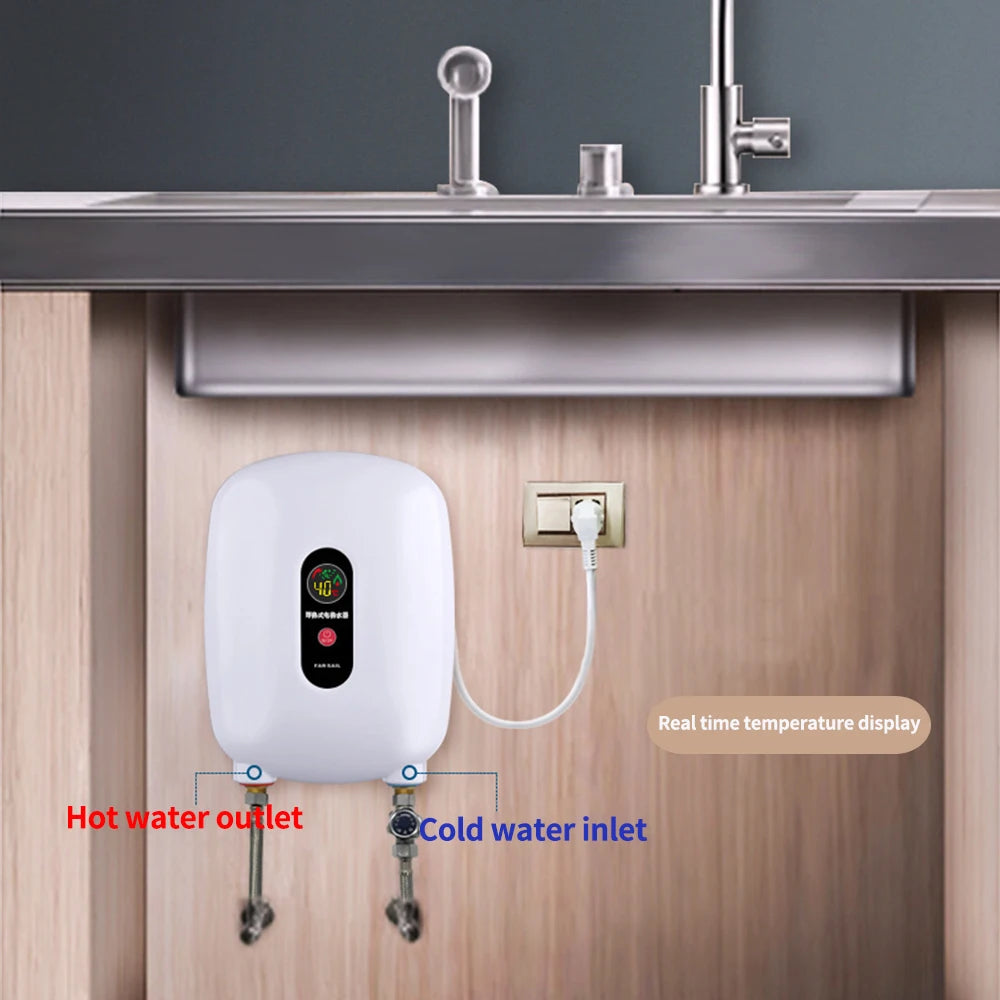 3500W Electric Water Heater Kitchen Treasure Hot Water Tankless Instant Bathroom Flow Water 110V/220V Instantaneous Water Heater