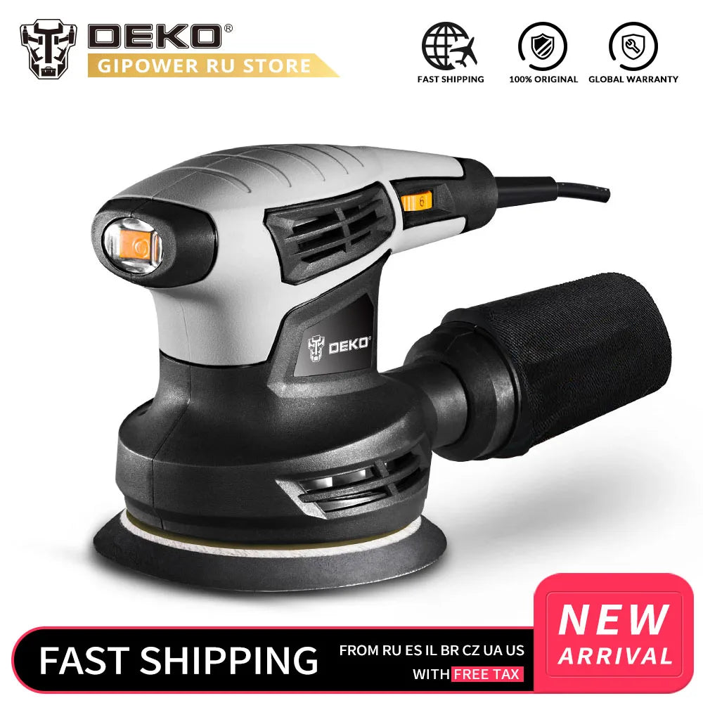 DEKO QD6206R 280W Random Orbit Sander for Wood Working with 15 Sheets of Sandpaper Dust Exhaust and Hybrid Dust Canister