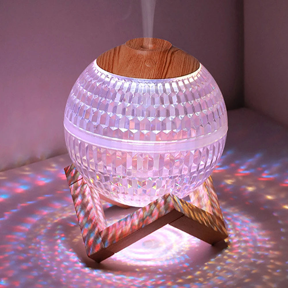 Crystal Ball Portable Mist Humidifier 350ml Water Tank with Colorful Night Light Aromatherapy Diffuser 2.2W 450mA Type-C Socket