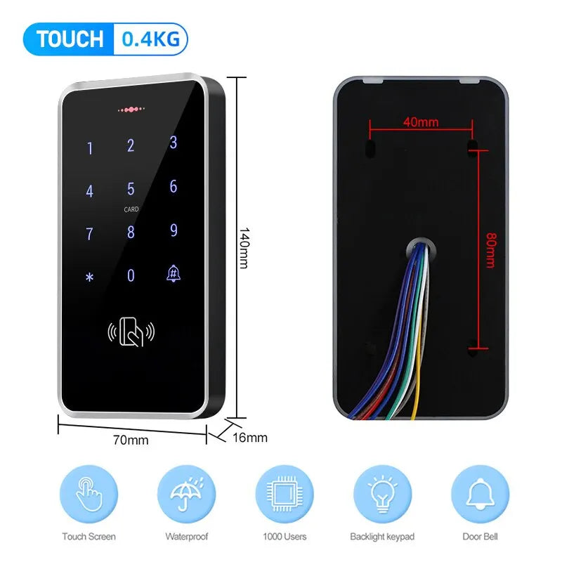 IP68 Waterproof Access Control Keypad Outdoor RFID Access Controller Touch Door Opener System Mobile NFC Card 125KHz Card Reader