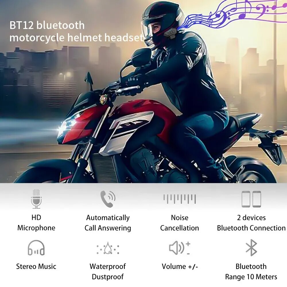Motorcycle BT Helmet Headset Wireless Hands-free Call Kit Stereo Anti-interference Waterproof Music Player Speaker