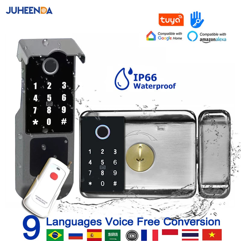 Fingerprint Door Lock TUYA WIFI Outdoor Waterproof Smart Lock With Remote Control Card Code Fechadura Eletronico Digital Lock