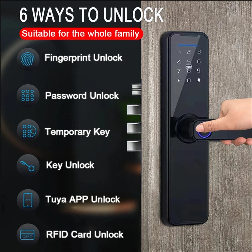 PHIPULO Biometric Fingerprint Door Locks Smart Lock Tuya App Remote Unlocking Keyless Lock Digital Electronic Door Lock