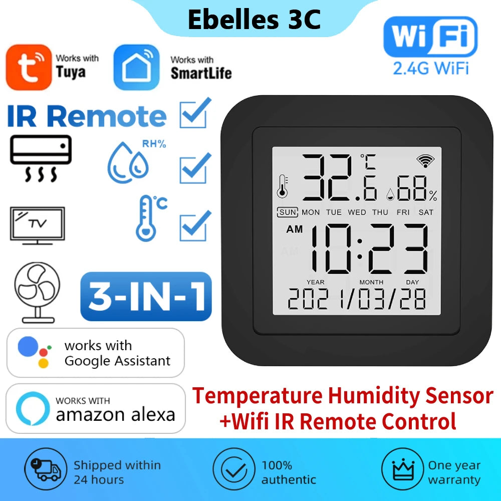 Tuya Smart Home WiFi Temperature and Humidity Sensor IR Remote Control for Air Conditioner TV AC Works with Alexa Google Yandex