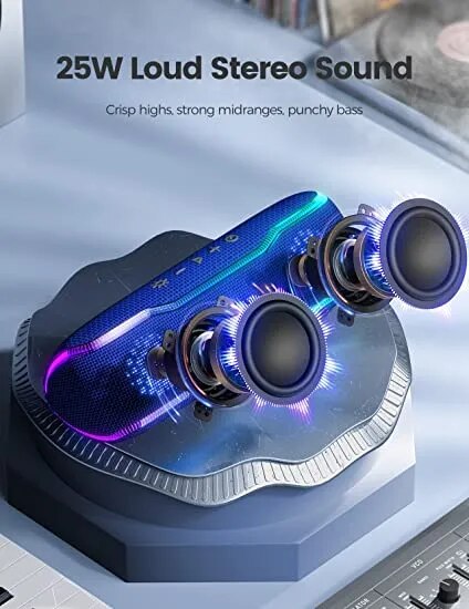 WISETIGER IPX7 Portable Bluetooth Speaker True Wireless Stereo BT5.3 25W Surround Sound Speaker Colorful Light For Party Camping