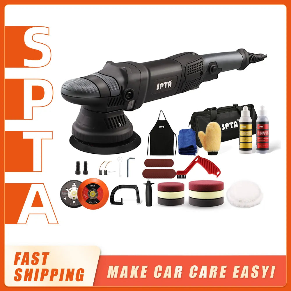 SPTA 5inch 780W Dual Action Polisher Orbit 15mm Auto Polisher DA Car Polisher Home DIY Polisher with Waxing Polishing Pads Set
