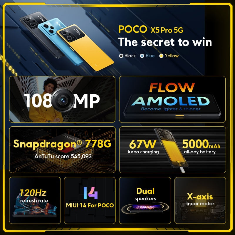 POCO X5 Pro 5G Global Version 128GB/256GB Snapdragon 778G 120Hz Flow AMOLED DotDisplay 108MP 67W NFC