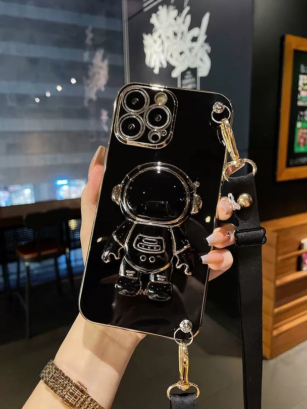 Crossbody Lanyard Astronaut Bracket Plating Case for Samsung Galaxy A14 A24 A34 A54 A04 A04E 4G 5G Silicone Cover