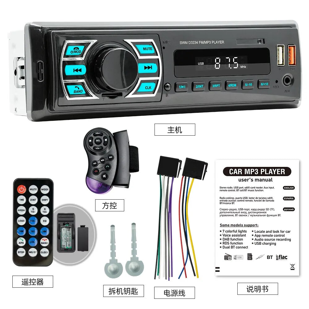D3234 Car Radio Stereo Player Digital Bluetooth Car MP3 Player FM Radio Stereo Audio Music USB/SD with In Dash AUX Input