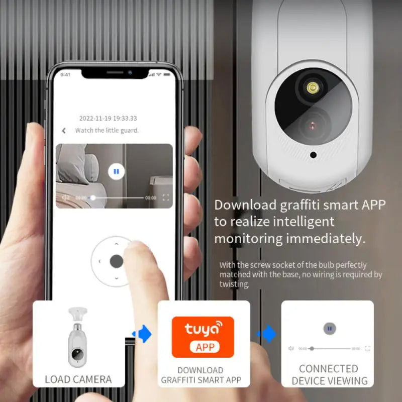 Bulb Monitoring Camera Wireless Wifi Bulb Surveillance Camera Lamp Camera E27 Tuyaapp 200w 360 Degree Panoramic 1080p