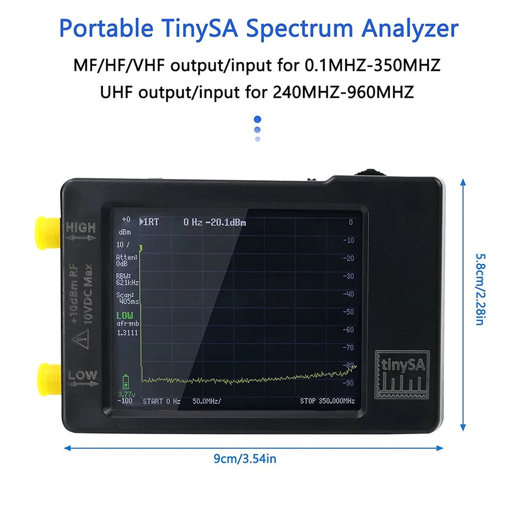 Upgraded TinySA Spectrum Analyzer MF/HF/VHF UHF Input for 0.1MHZ-350MHZ and UHF Input for 240MHZ-960MHZ Signal Generator
