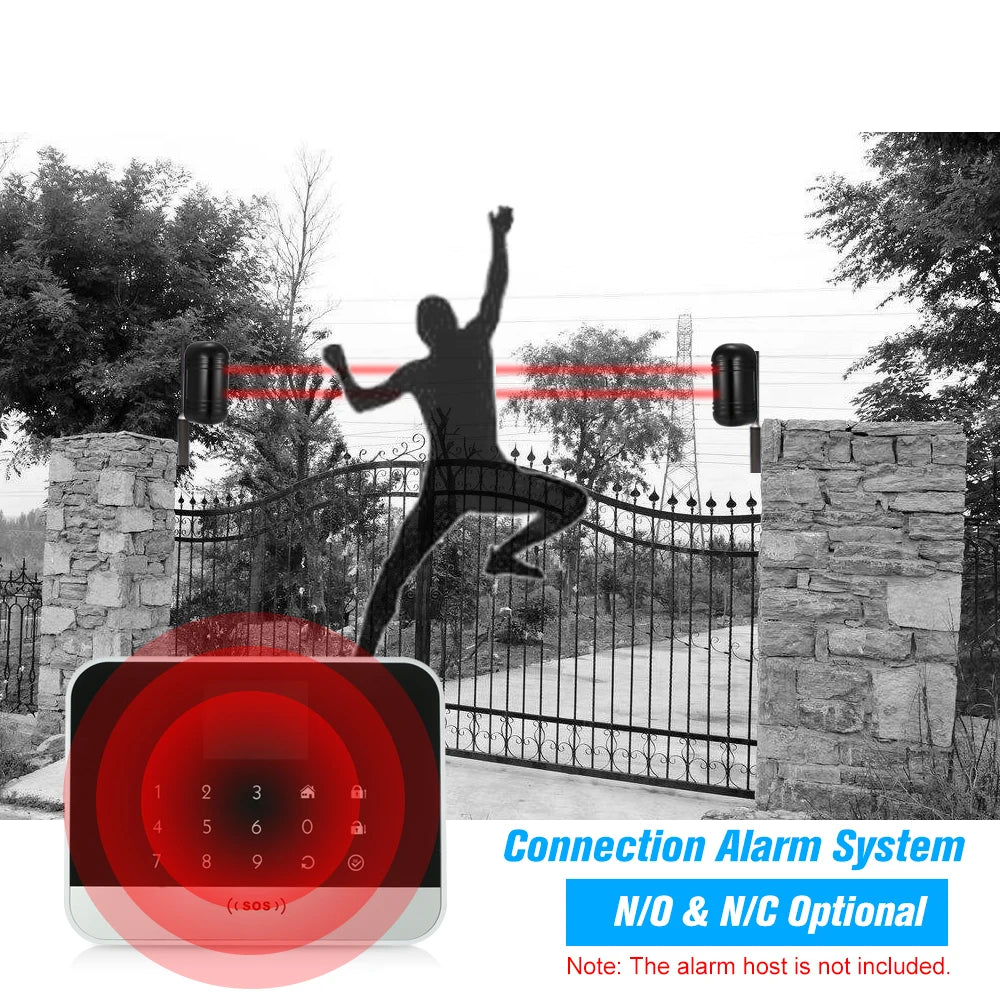 Wired Dual Beam Photoelectric Infrared Sensor Barrier Detector 100M Alarm Tamper Alarm Output for Gate Door Burglar Alarm System