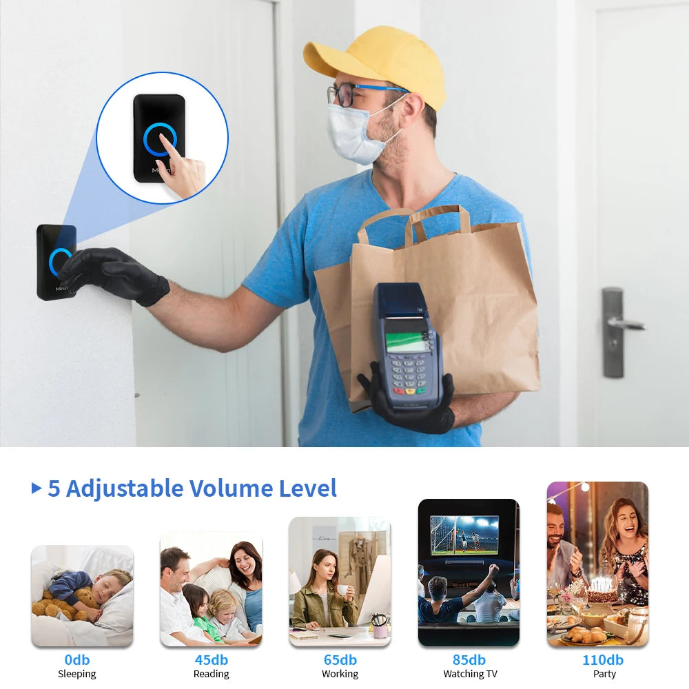 Meian Smart Home Doorbell Wireless Outdoor Doorbell IP65 Waterproof Door Bell 60 Songs Smart Security Alarm Door Bell Chime Kit