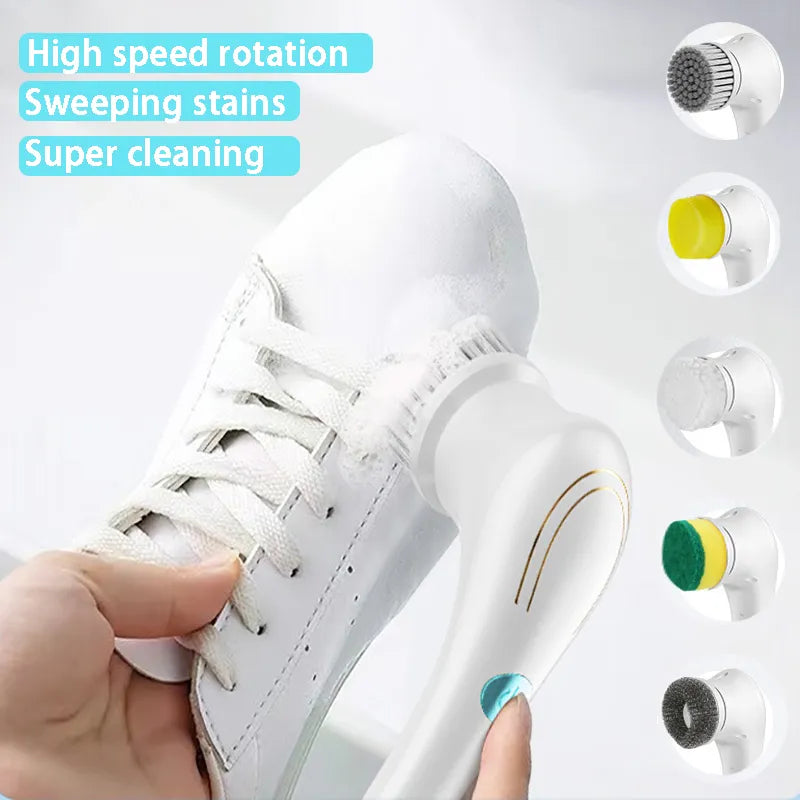 5 In 1 Electric Cleaning Brush for Shoes Charging Waterproof Bathroom Wash Brush Kitchen Cleaning Tool Dishwashing Brush