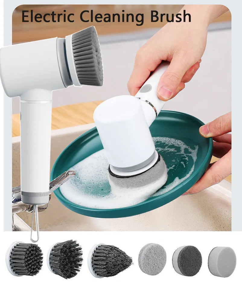 Household Electric Cleaning Brush Rechargeable Power Spin Scrubber With Multifunctional Replacement Heads kitchen Cleaning Brush