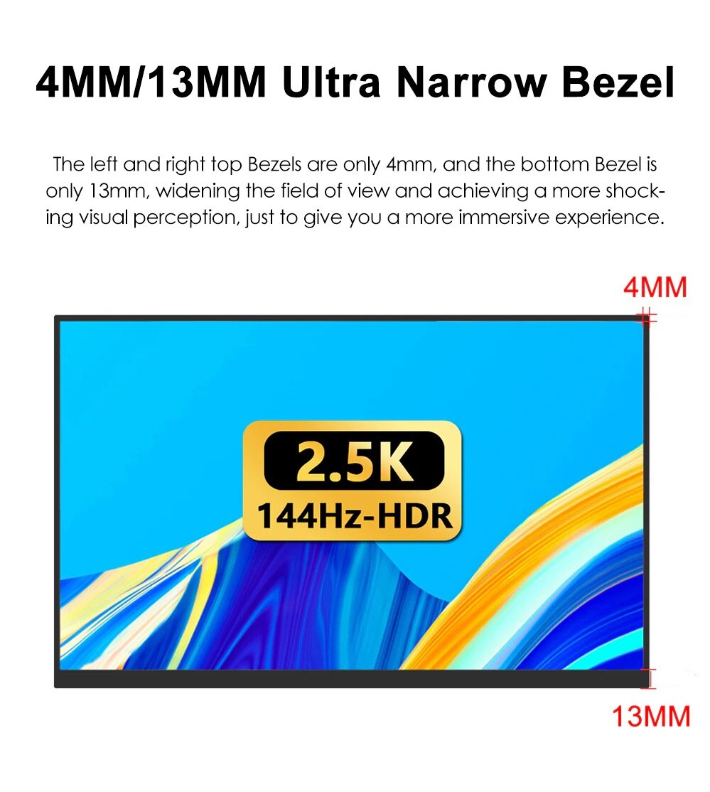 18 Inch 2.5K 144Hz Portable Monitor Freesync 99%DCI-P3 Display IPS Gaming Screen For PC Laptop Mac Phone Xbox PS4/5 Switch