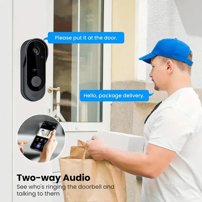 Wireless Waterproof Doorbell Camera with HD Video, Night Vision & Voice Change - Smart Home Security System Monitor Smart Life