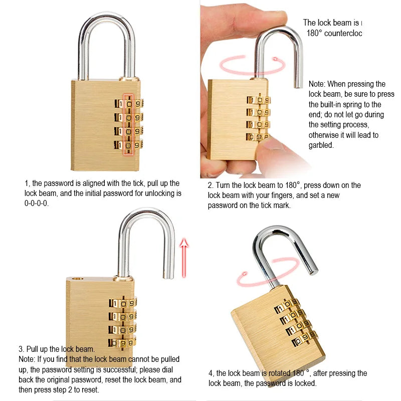 High Quality Padlock Solid Brass Lock Digit Combination Password Secret Code for Gym Outdoor Locker Case Copper Stainless Steel