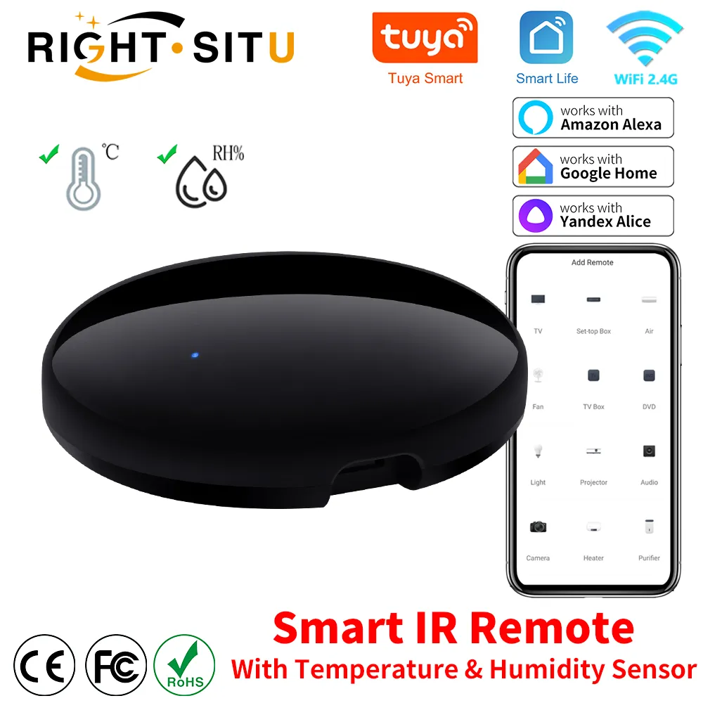 Tuya Smart IR Remote Control with Temperature Humidity Sensor for Air Conditioner TV DVD AC Works with Alexa Google Home