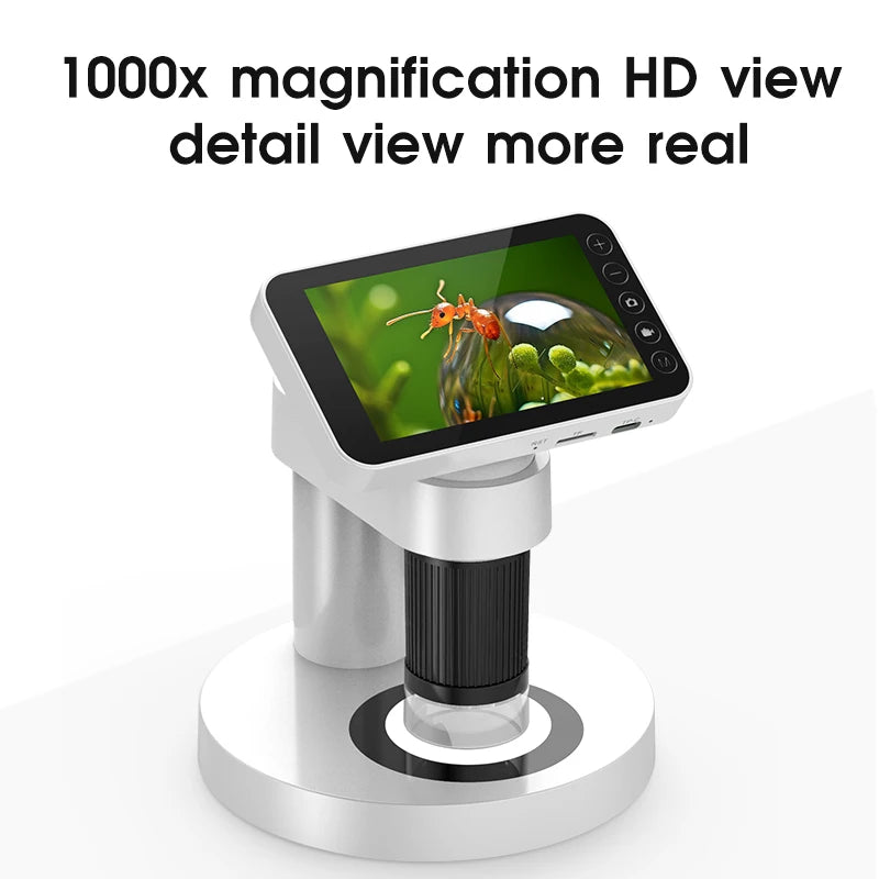 4" LCD Digital Microscope 1000X HD Coins Children Biological Microscope Magnifier With Screen Stand Photo Video Record