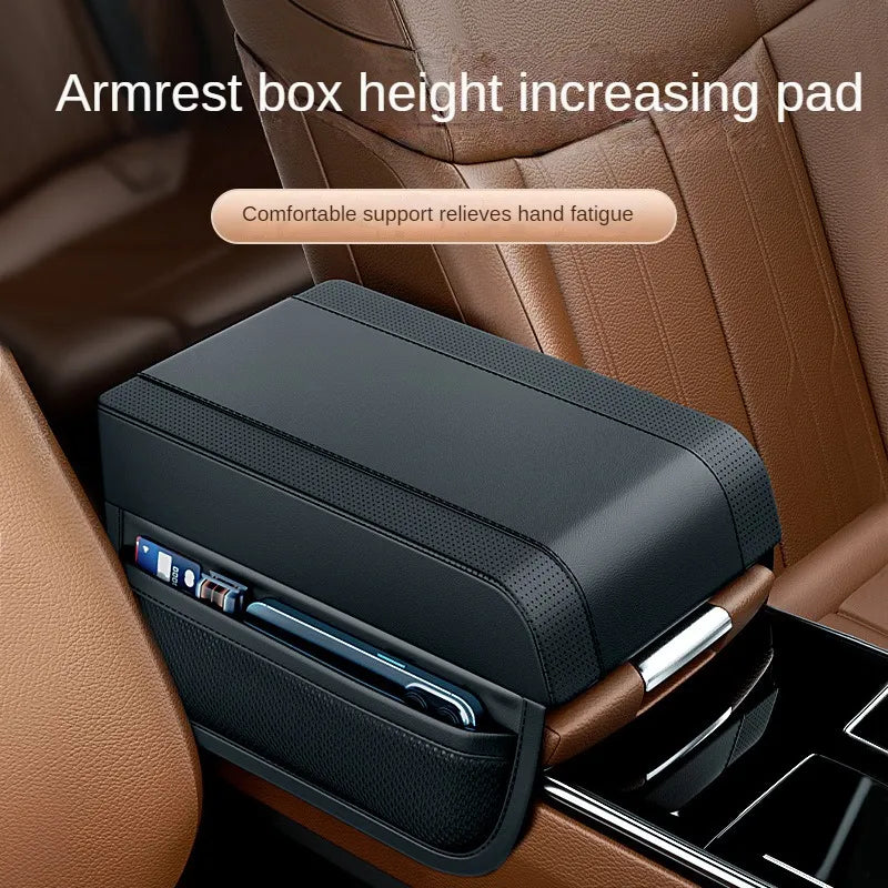 Car Armrest Box Height Pad Universal Leather Armrest Cushion with Pocket Central Memory Cotton Elbow Support Armrest Storage