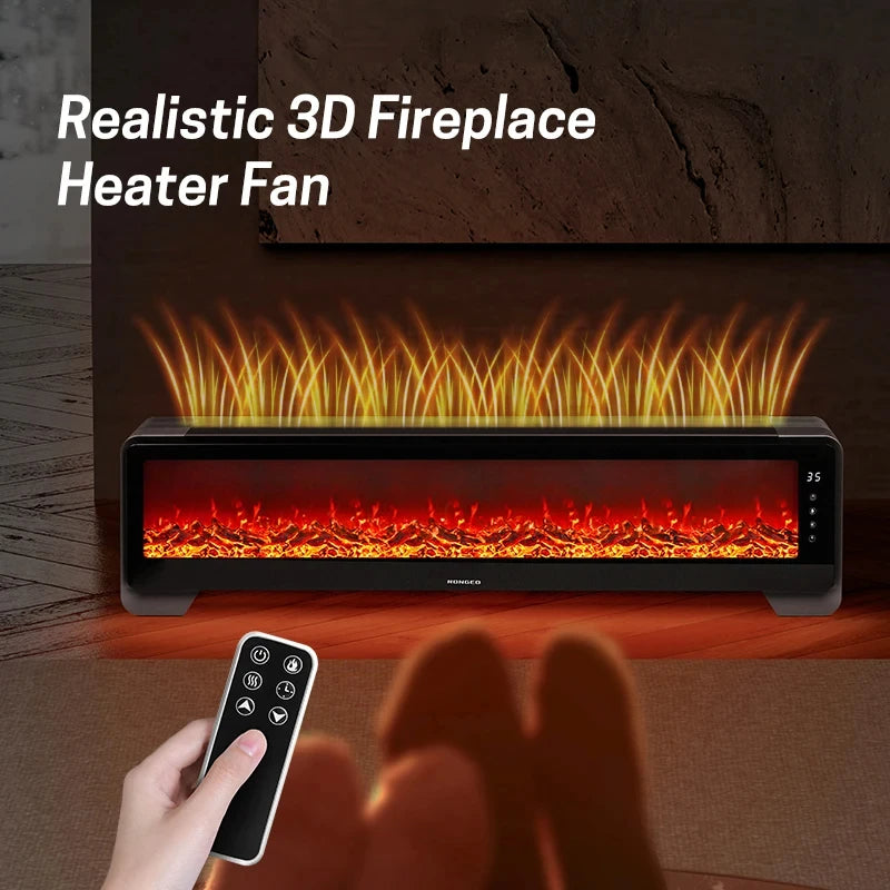 KINSCOTER Baseboard Electric Heaters 2000W 5S Fast Heating Home Room Heater Low Noise with Simulated Fireplace Lighting Remote