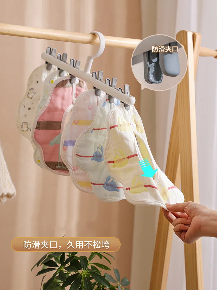 6 Clips Baby Clothes Socks Hanger Children Adults Clothes Dryer Socks Underwear Plastic Drying Rack Newborn Saliva Towel Hanger