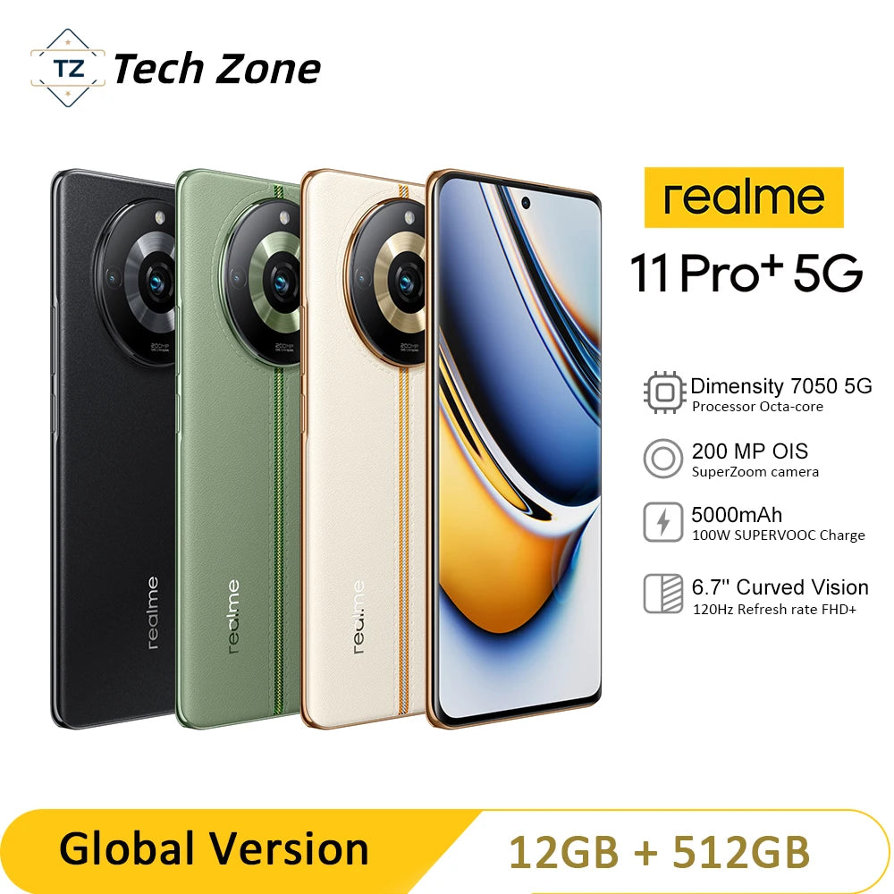 realme 11 Pro Plus 5G 200MP Camera 6.7" 120Hz OLED Curved Vision Display Smartphone 100W SUPERVOOC Charge NFC