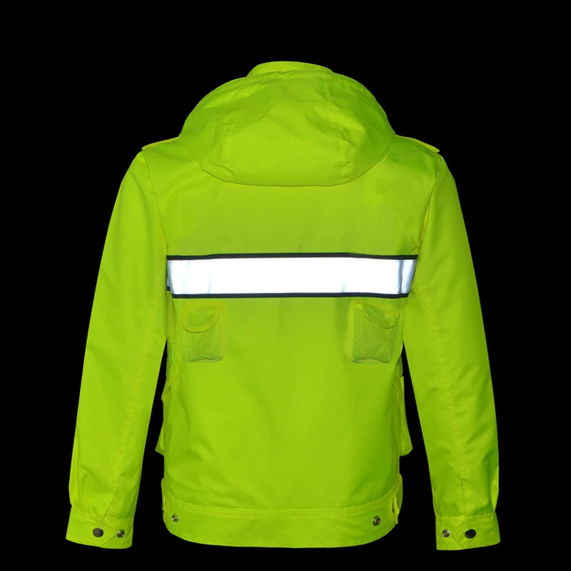 Safety Reflective Raincoat Men Waterproof Motorcycle Security Rain Jacket Rain Coat Outdoor Sport Hi Vis Workwear Logo Printing