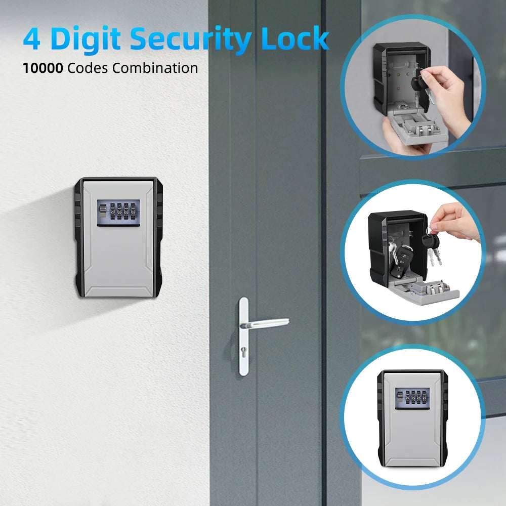 Wsdcam Wall Mount Safe Box 4 Digit Password Lock Metal Key Box Waterproof Anti Theft Safe Deposit Box Security-protection