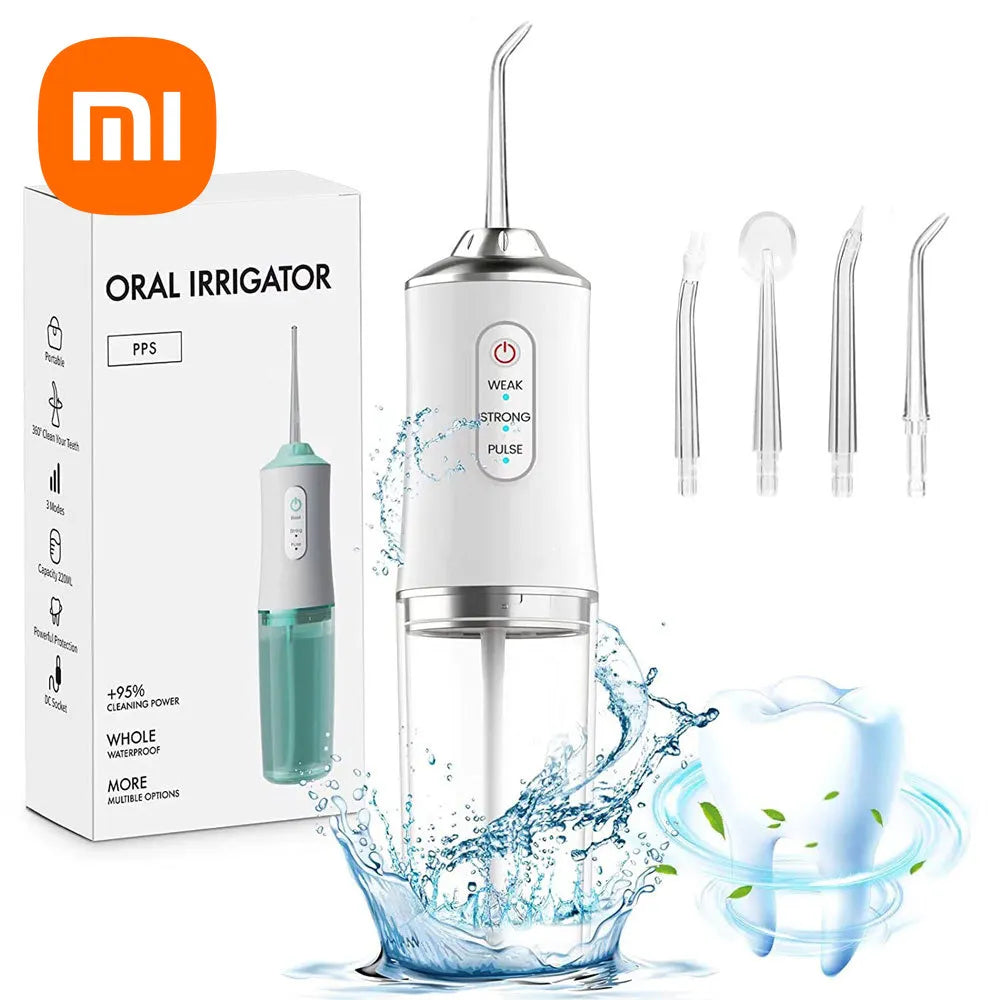 XiaomiMijia Oral Irrigator Water Flosser USB Rechargeable Dental Water Jet Floss Tooth Pick 4Jet Tip 220ml 3Modes Teeth Cleaner