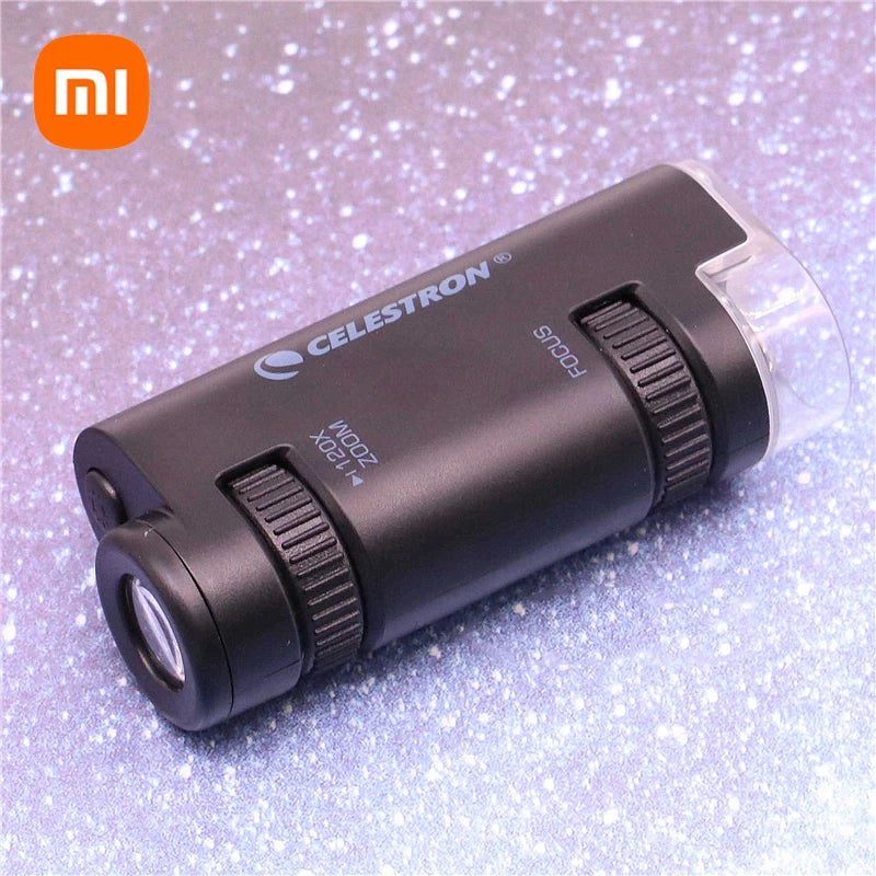 Xiaomi New CELESTRON Portable Hand Monocular Microscope 60X-120X Stepless Zoom Microscope Beginner/Child Light Source Focus Tool