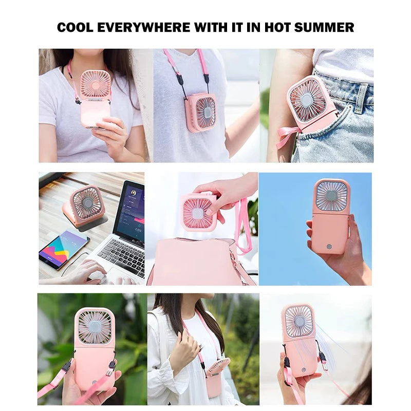 Portable Air Conditioner Hanging Neck Fan With 3000mAh Power Bank Mini Folding USB Handheld  Desk Air Cooler Fan