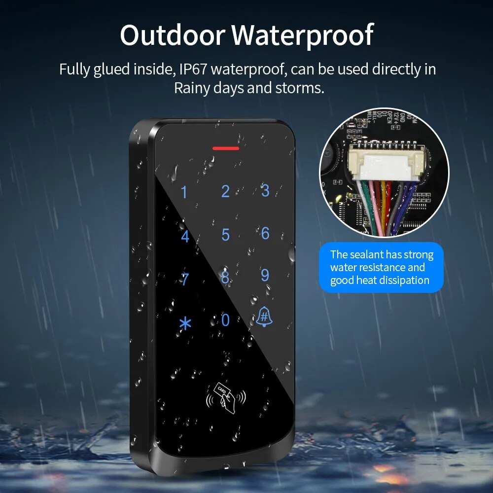 2000Users Access Control System IP67 Waterproof RFID EM Door Lock Opener Keypad Backlight Touch Screen Wiegand 26 34 Card Reader