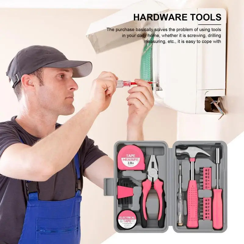 Household Tools Set Pink Tool Box Set Home Small Kit All Purpose With Storage Box For Home Garage Ladies Girls