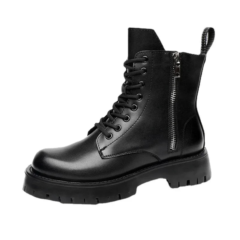 Motorcycle Boots Genuine Leather Ankle Boots Martin Tooling Boots Autumn Winter Warm High-top Casual Boots