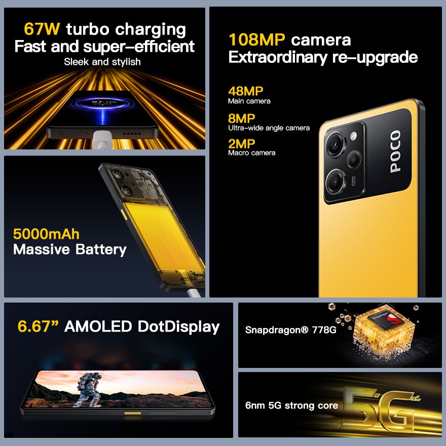 Global Version POCO X5 Pro 5G Smartphone 128GB/256GB NFC Snapdragon 778G 6.67" Flow AMOLED DotDisplay 108MP 67W Fast Charging