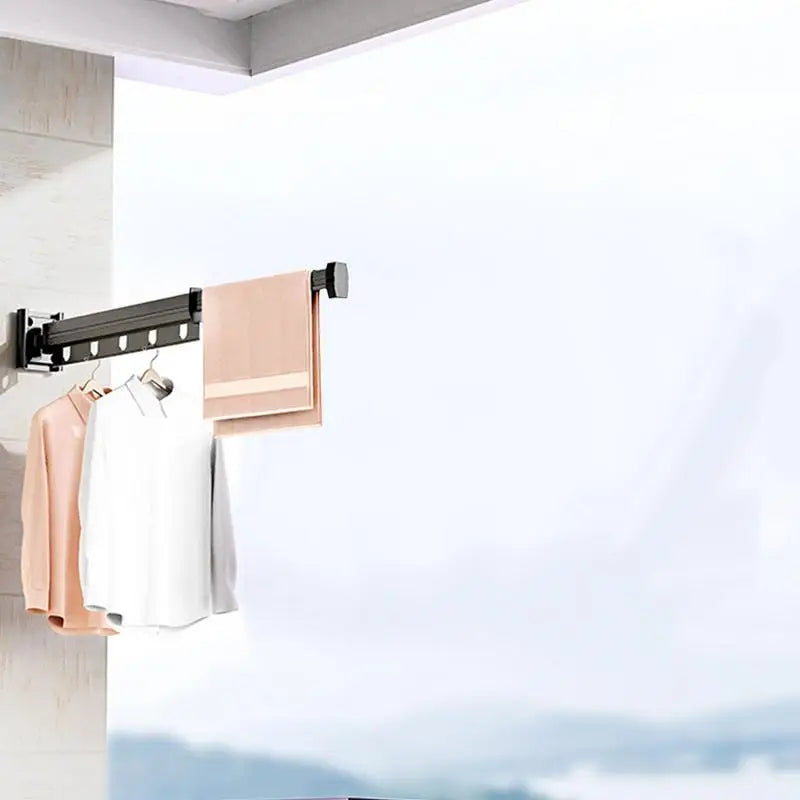 Retractable Clothes Drying Rack Wall Mounted Folding Clothes Hanger Rack Space Saver Wall Mount Retractable Cloth Drying Rack