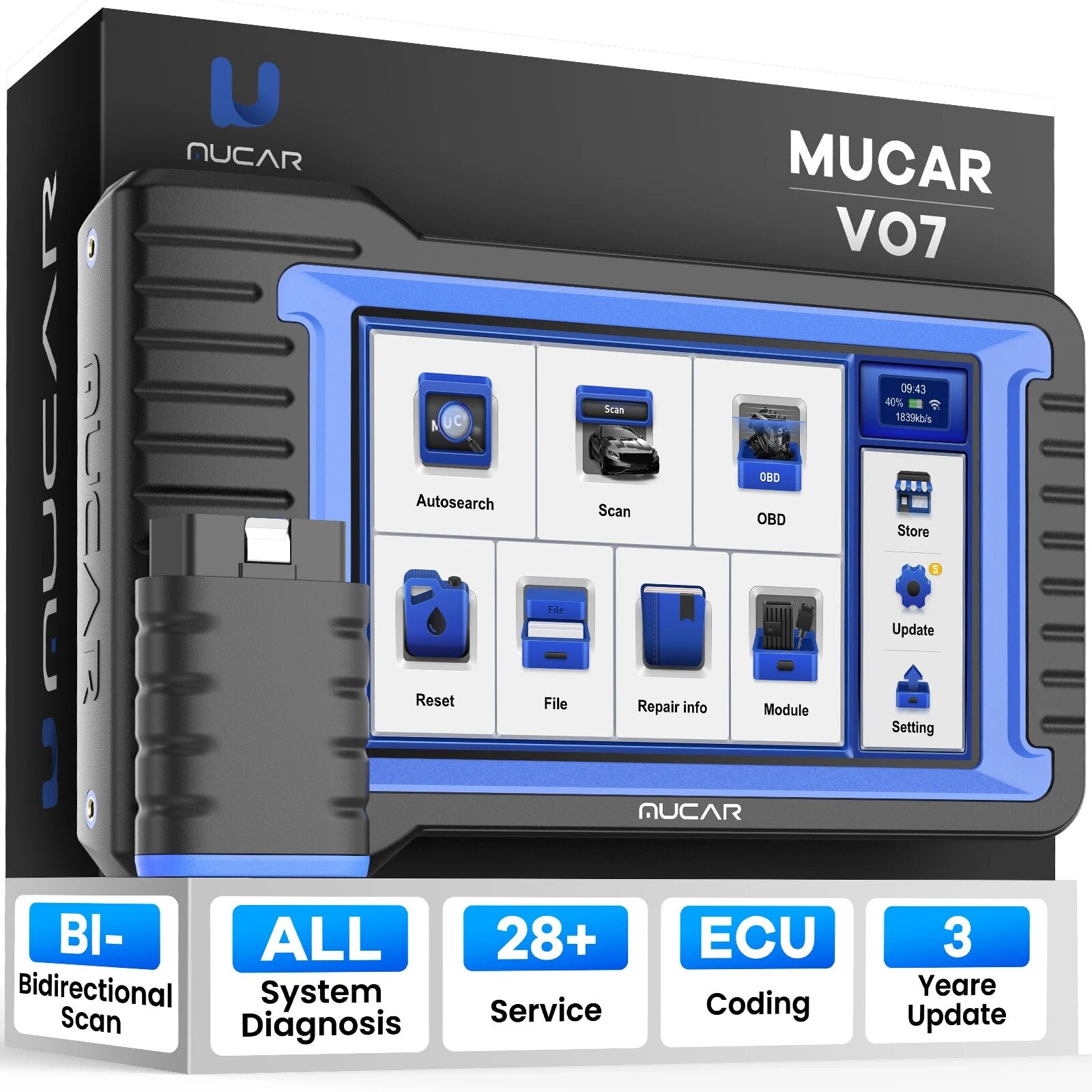 MUCAR VO7 VO7S Plus Auto OBD2 Scanner Profession Full System IMMO DPF 28 Reset ECU Coding Active Test Car Diagnosis Tool