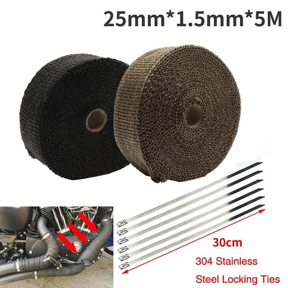 Motorcycle Exhaust Wrap Muffler Thermal Tape Heat Shield Insulation Systems with Stainless Ties Exhaust System Moto Accessories