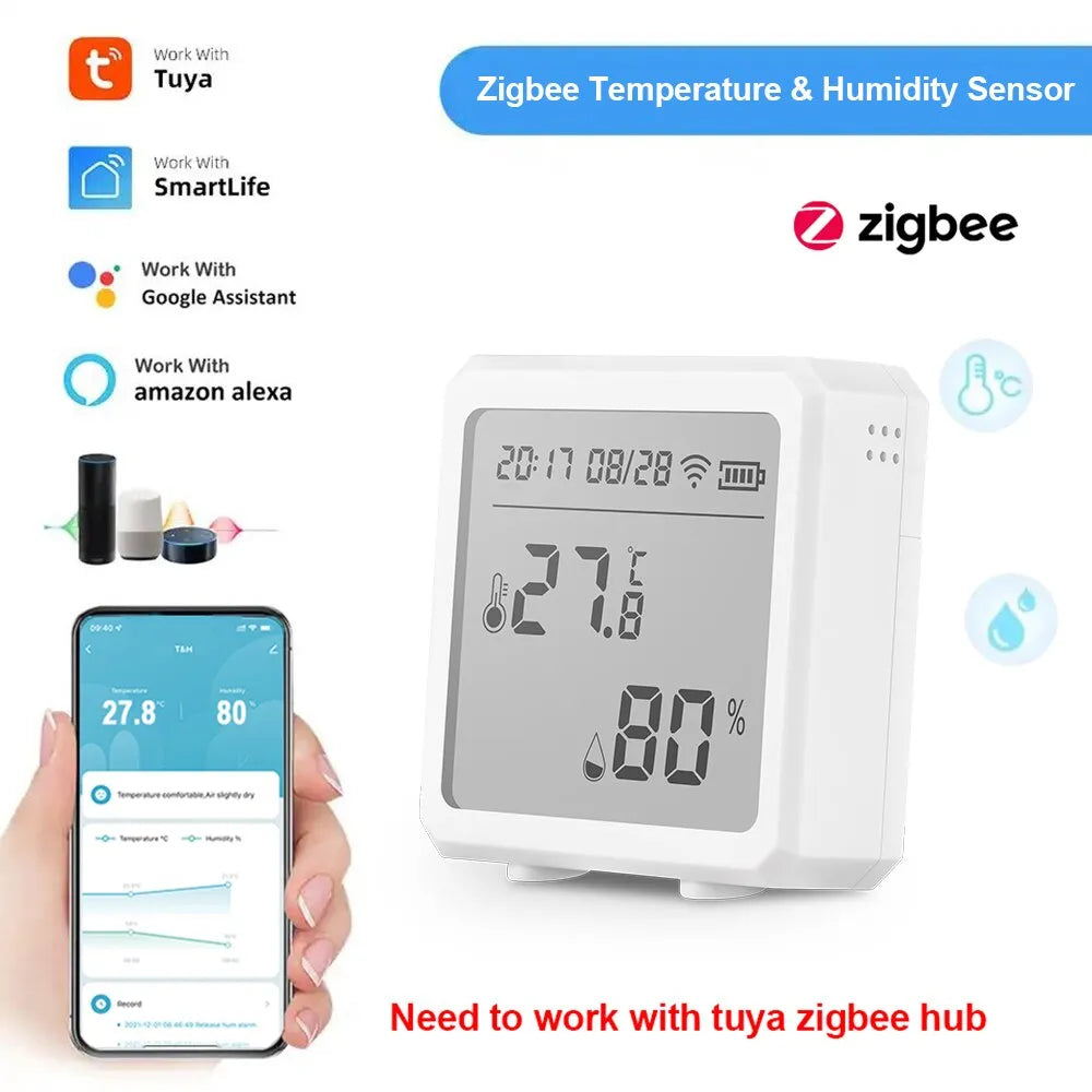 Tuya Zigbee Smart Temperature and Humidity Sensor with LCD Screen Digital Display Wireless Thermometer Work with Alexa Google