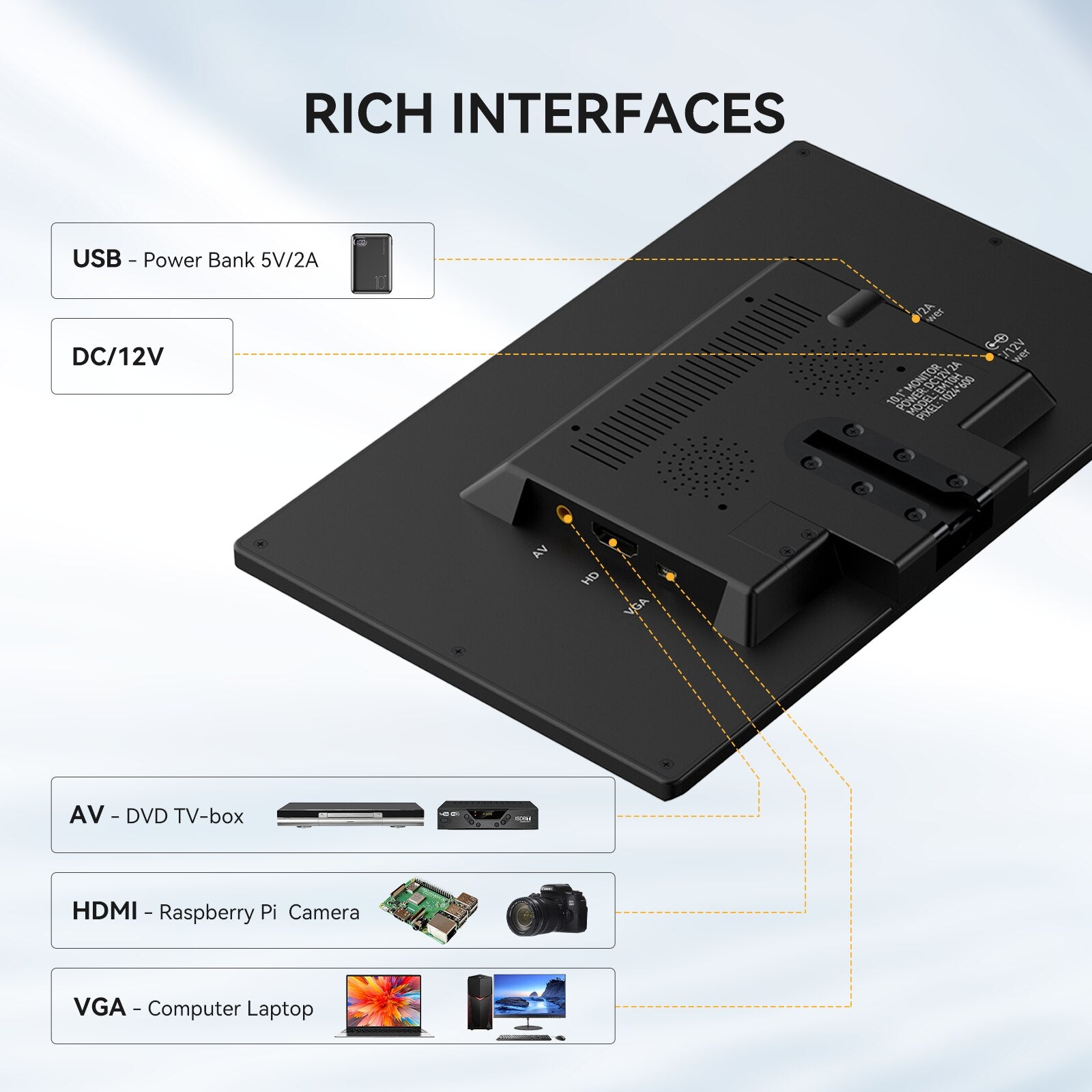 Eyoyo 10/7 Inch HDMI Monitor with Sensitive Touch Buttons & Speaker & Remote Controller HD 1024x600 IPS Screen DC 12V/USB  Power