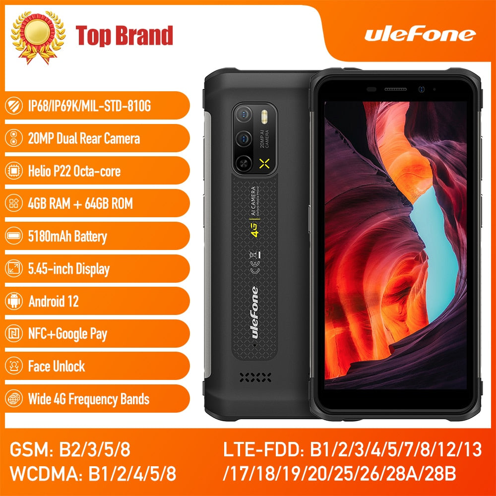Ulefone Armor X10 Pro Rugged Phone   64GB ROM Waterproof Smartphone 5180mAh telephone 5.45“ Android 12 Phone NFC
