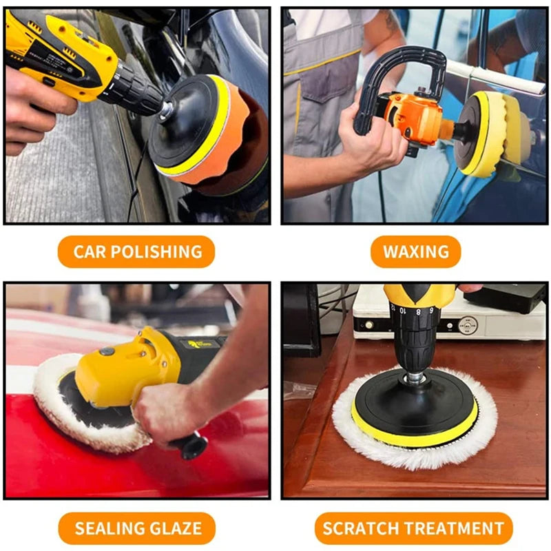 3/5/7inch CarPolishing Disc 8Pcs/Set Self-Adhesive Buffing Waxing Sponge Wool Wheel Polishing Pad For Car Polisher Drill Adapter
