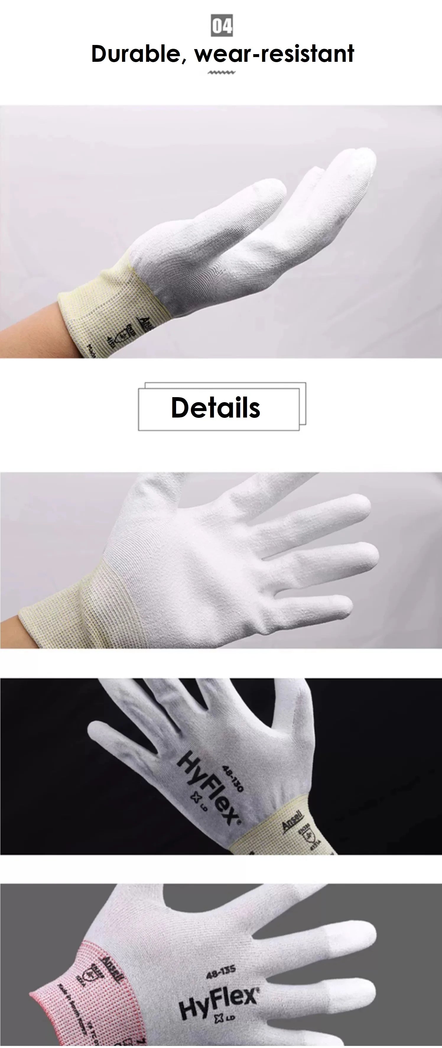 Ansell 48-130/48-135 Anti Static Comfortable And Wear-Resistant Hand Dipped Rubber Mechanical Protection Work Protective Gloves
