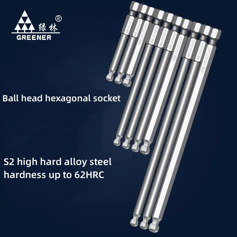 GREENER65mm-100mm strong magnetic hexagonal pneumatic screwdriver head electric screwdriver ball head hexagonal screwdriver head