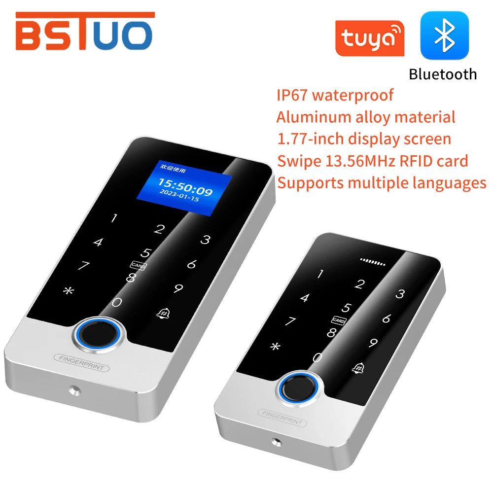 Tuya Garage Door Opener Waterproof Metal Fingerprint Keypad and Bluetooth Access Control System Phone App Unlock Multi-Languages